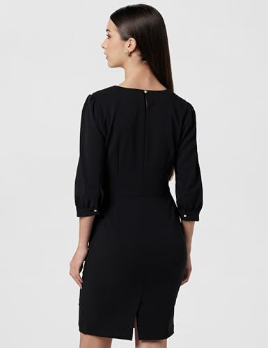 Women Black Solid Knee Length Formal Dress