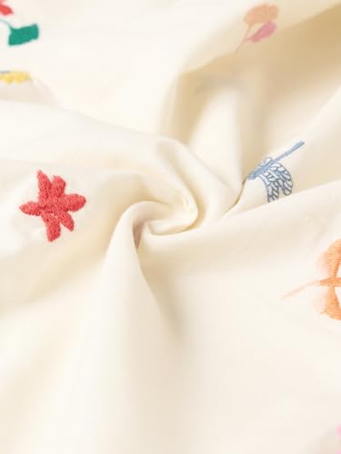 The Souled Store Dragonfly Women and Girls Three-Quarter Sleeves Collared Off White Embroidered Cotton Oversized Fit Breathable Lightweight Shirt for Casual Streetwear