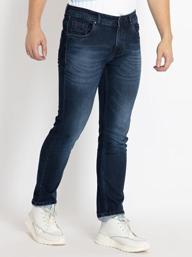 Status Quo Mens Straight Slim Fit Dark Washed Denim