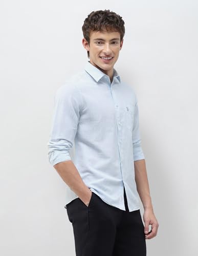 U.S.Polo Association Men's Vertical Striped Regular Fit Shirt (USSHT3360_Blue_46)