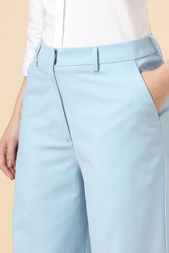 Women Light Blue Solid Formal Trousers