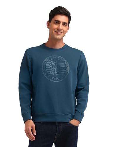 U.S. Polo Assn. Denim Co. Men's Blue Printed Crew Neck Long Sleeve Casual Cotton Regular Fit Sweatshirt (UDSWS0487_Blue_M)