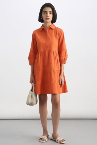 Women Orange Solid Casual Dress