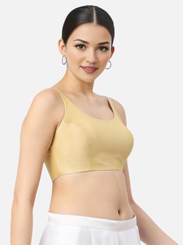 Biyu Women's Art Silk Solid Round Neck Sleeveless Readymade Saree Blouse