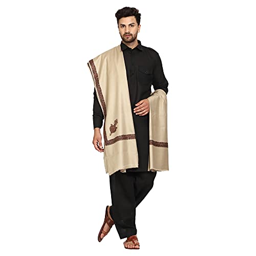 SWI WITH LABEL Men's Kashmiri Embroidered Wool Shawl (GC107_Deep Grey_Free Size)