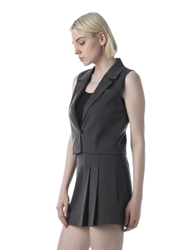 ONLY Women's Solid Tailored Fit Black Waistcoat