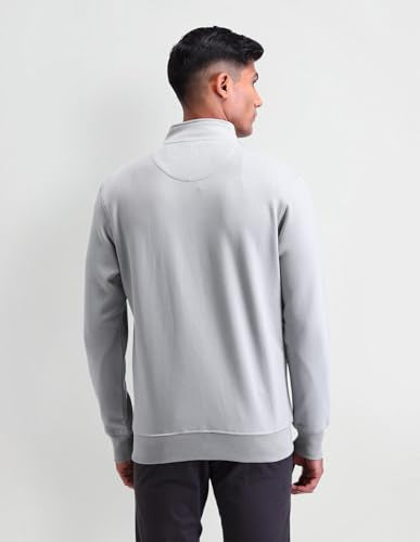 Arrow New York Mens Grey Solid High Neck Long Sleeve Casual Cotton Regular Fit Sweatshirt (ANAISS3929_Grey_XL)