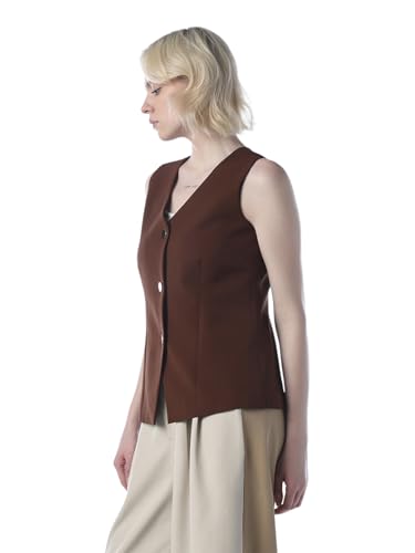 ONLY Women's Solid Regular Fit Brown Waistcoat