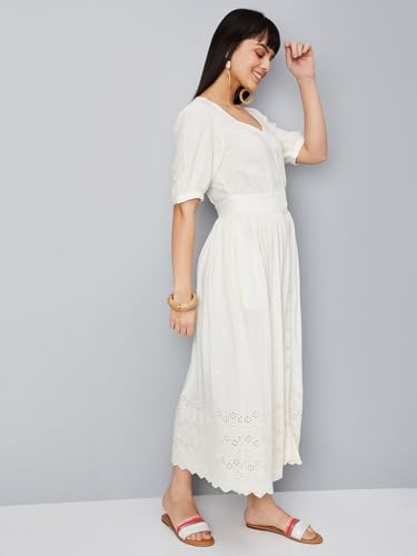 Max women's Rayon Classic below The Knee Dress (LC33002OFF WHITE_OFF