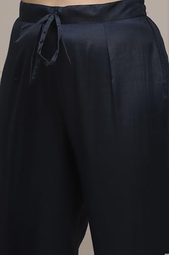 Biba Women Blue Chanderi Blend Printed Embroidered Unstitched Suit Set_FREE SIZE