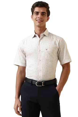 Men White Print Half Sleeves Formal Shirt