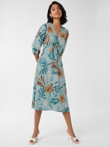 Max Women Floral Print Midi Dress(Blue_XS)