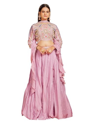 Woman's Pink silk lehenga choli with choker dupatta