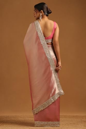 Soch Womens Blush Pink Tissue Chevrons Zari Woven Saree With Sequins