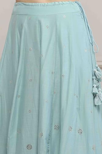 Biba Women Powder Blue Cotton Printed Lehenga Set_42