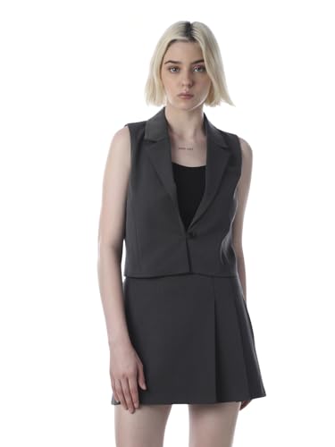 ONLY Women's Solid Tailored Fit Black Waistcoat