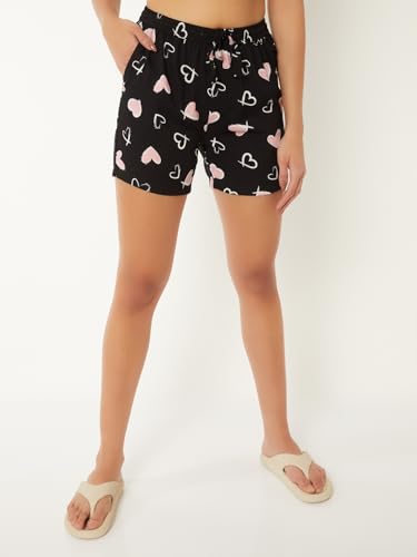 Max Women Heart Print Lounge Shorts (Black_XL)