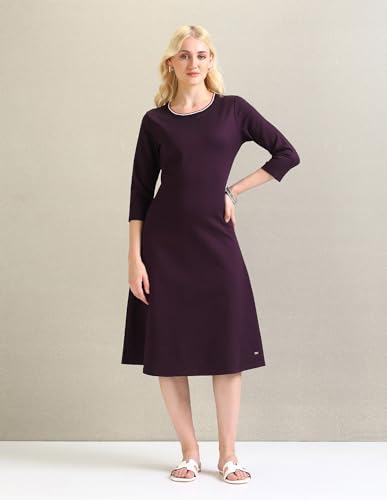 U.S. POLO ASSN. Women's Polyester A-Line Midi Casual Dress (UWSS24DRS107_Wine