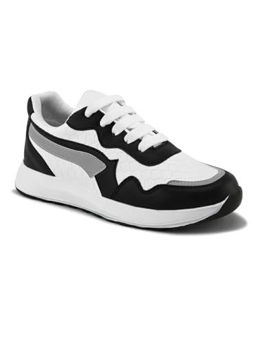 XE Looks Women's Black Sneakers | Trendy Textured Design with Lace-Up Closure | Lightweight & Stylish Sneaker Shoes For Girls & Women