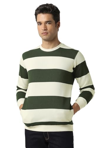 Men Beige Stripe Crew Neck Sweatshirt