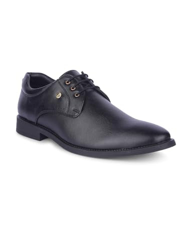Liberty Healers SAGAR-16 Formal Lacing Derby Shoes for Men with TPR Sole | PU Outsole-Suitable for Office Work | Comfortable & Lightweight | Cushioned Footbed | Durable & Trendy Design (Black-45 EU)