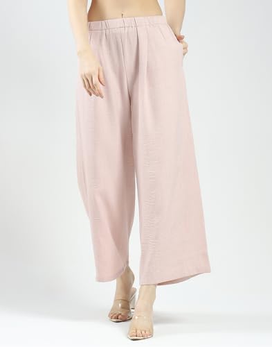 Monte Carlo Women Printed Co-ord Set | Regular Fit | Sleeveless Top | Band Neck | Elastic Waist | Wide Leg Pant | Casual Loungewear Set for Women's Pink L (Pack of 1)