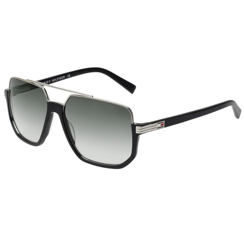 Tommy Hilfiger|Black Full-rim Frame Square Sunglasses|100% UV Protected (Uv 400) Grey Gradient Faded Lens|Men's & Women's | Large | TH 2625 C3 BKSIGR 58 S