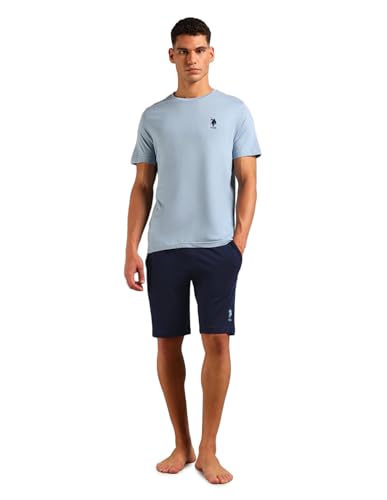 U.S. Polo ASSN. Mens Solid Cotton Sleep Sets(Dusty Blue| Navy XL