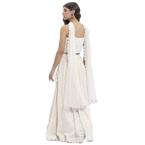 Biba Women Ivory Georgette Lehenga Set_34
