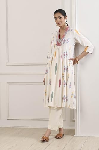 Biba Women Off White Cotton A-Line Kurta_32