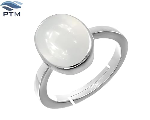 PTM Natural Moonstone/Ch&rakant 5.25 Ratti or 5 Carat Astrological Certified Gemstone Pure Sterling Silver/925 bis Hallmark Adjustable Ring for Men - fba1525