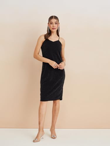 Latin Quarters Women's Black Sweatheart Neck Sleeveless Solid Party Bodycon Dress Shrug Set_M