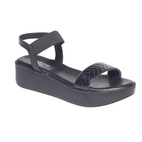 MONROW Fancy and Stylish Extra Cushioning and Comfortable Fashionable Light Weight Allday Wear Vegan Wedge Heels for Women and Girls Black 4UK