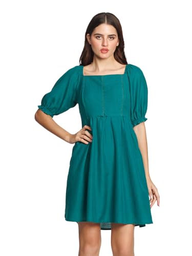 Zink London Women's Green Solid Flared Short Dress