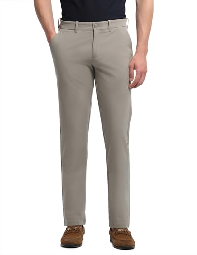 Arrow Sport Men's Hudson Tailored Fit Mid Rise Trousers (ASALTR2673_Light Khaki_36)