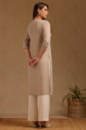 Soch Women's Rayon Embroidered Regular Kurta (CWA5KU61455_Beige_XL)
