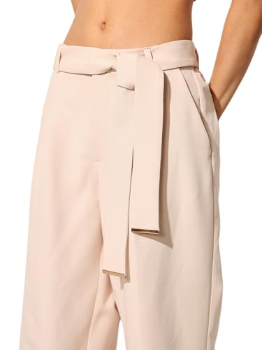 ONLY Women Loose Fit High-Rise Beige Pants with Belt