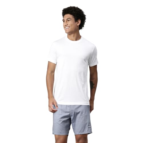 Levis' Men's Regular Fit 100% Cotton Round Neck Half Sleeve T Shirt with Solid Boxer Shorts Set (White/Denim Melange, M)