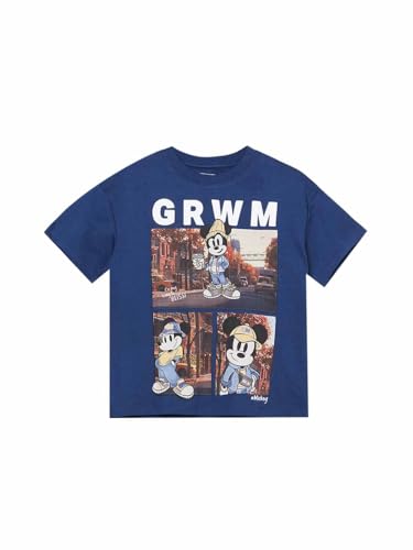 Max Girls Mickey Mouse Print Oversized T-Shirt (Blue_12-14 Y)