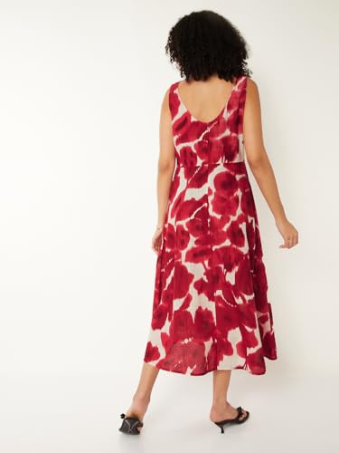 Max Women Printed A-line Midi Dress (White_L)