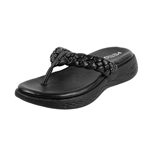 Metro Women Black Synthetic Leather Thong Slipper | Sandal UK/4 EU/37 (32-160)