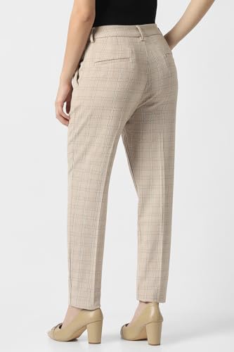 Women Beige Check Formal Trousers