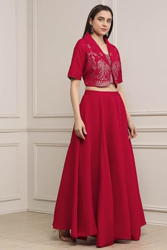 Biba Women Fuchsia Viscose Rayon Kalidar Lehenga Set_34