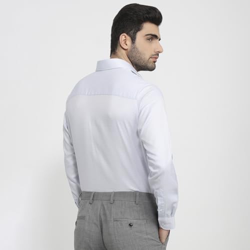 Raymond Men Contemporary Fit Structure Pattern Pure Cotton Semicutaway Collar Full Sleeve Apple Cut Formal Shirt Light Blue