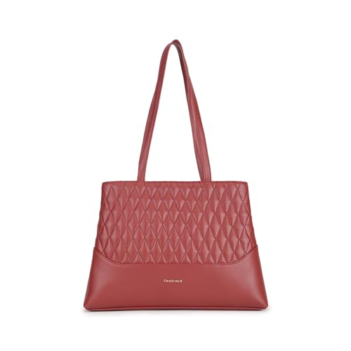 Fastrack GridGlam Cherry Shoulder Bag | Faux-Leather Women’s Handbag | Quilted Shoulder Bag with Dual Zipper Compartments