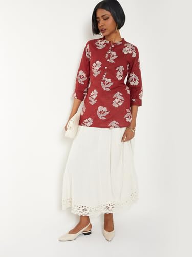 Max Women Printed Straight Kurti (Orange_L)