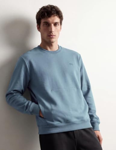 DAMENSCH Heat-Code Comfort Fit Sweatshirt for Men with Pockets | Double-Brushed Microfiber Fleece | Warm Winter Pullover (5-15°C) | Anti-Pilling, Glacier Blue, XL