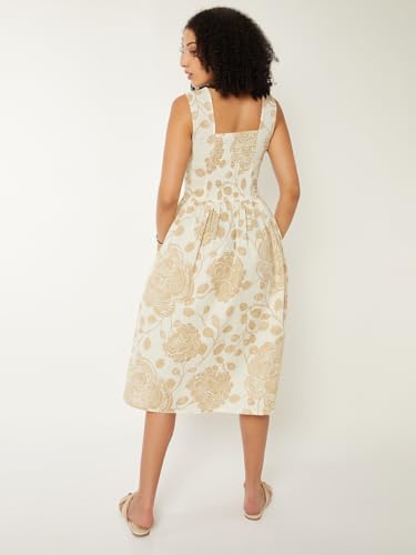 Max Women Printed Fit & Flare Midi Dress (Beige_XL)