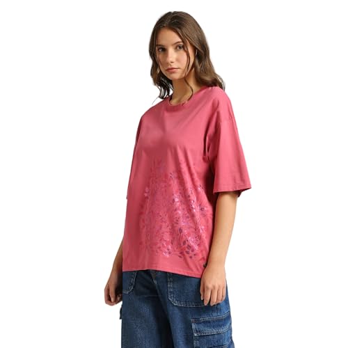 Pepe Jeans Women's Floral Oversized Fit T-Shirt (PL505909_English Rose Pink