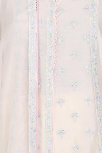 Wishful Women’s Off White Embroidered Chanderi A-line Kurta with Straight Pants and Dupatta Set - (SP12468-401487-S)